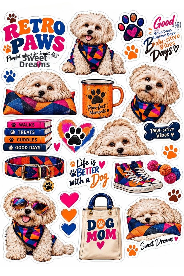 Retro Dogs Themed Sticker Set (21X30 cm 1 Piece)