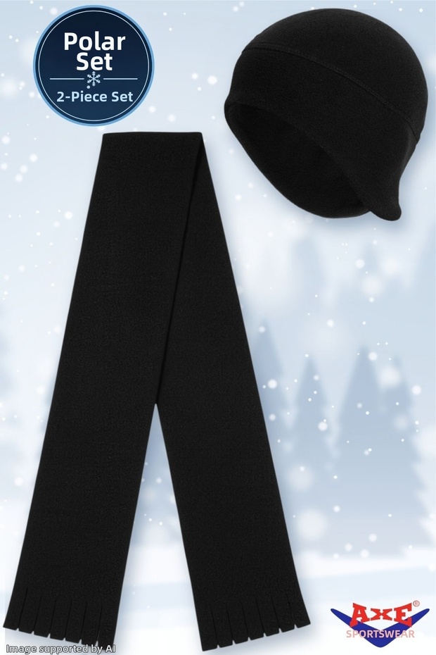 Winter Black Fleece 2-Piece Set: Scarf + Headphone-Integrated Beanie for Outdoor Cold Weather Protection