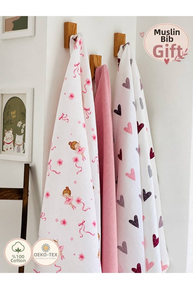 100% Cotton 3-Piece Muslin Baby Blanket Set Oeko-Tex Certified Muslin Blanket 80 X 90 cm