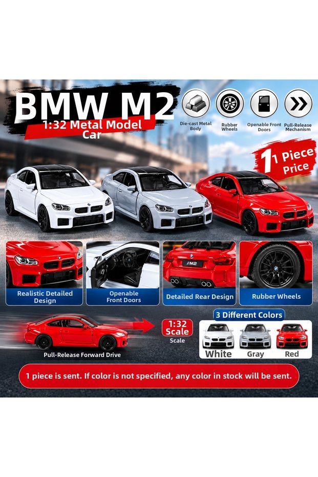 1:32 Pull and Drop Bmw M2 Metal Model Car with Openable Doors 1 Pc
