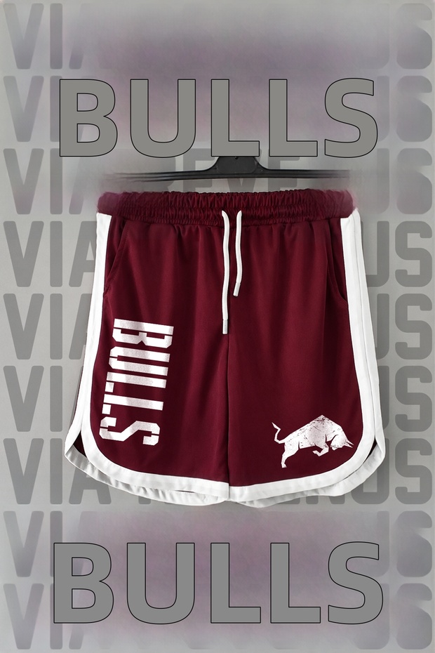 Bulls Text Printed Sports Training Shorts with Piping Detail