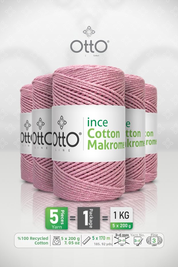Thin Cotton Macrame • Pink • 5-Pack × 200 Gr / 170 m • 2 mm • Cotton Cord • Macrame, Bags, Accessories