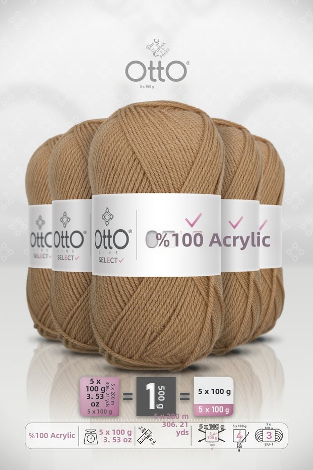 Select • Milk Coffee (9564) • 5-Pack × 100 Gr / 280 m • Acrylic Hand Knitting Yarn • Sweater, Cardigan, Scarf