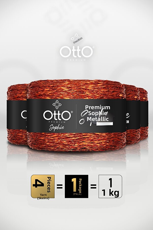 Premium Sophie • Orange • 4-Pack × 250 Gr / 420 m • Metallic, Shiny, Twisted Rope • Bag, Accessories