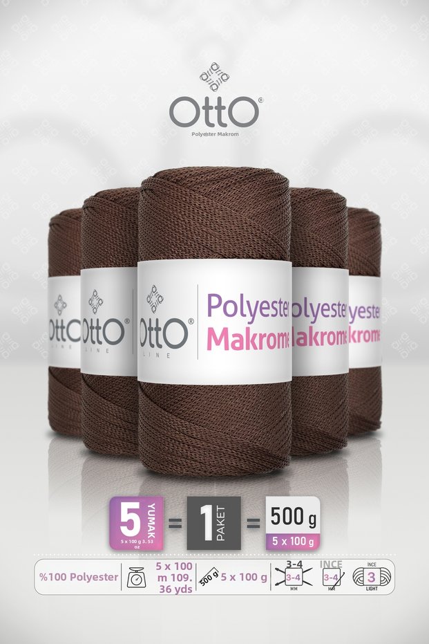Polyester Makrome • Brown • 5-Pack × 100 Gr / 100 m • 2 mm • Supla, Bag, Accessory Cord