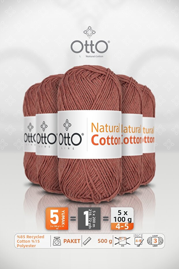 Natural Cotton • Cinnamon (6023) • 5-Pack × 100 Gr / 200 m • 2 mm • Cotton Thread • Punch, Amigurumi, Macrame