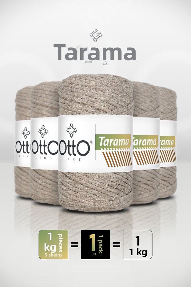 Tarama • Stone (3065) • 5-Pack × 200 Gr / 60 m • 3 mm • Cotton Combed Hobby Yarn