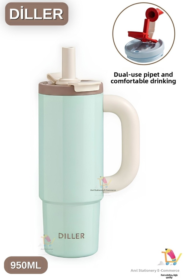 Diller 950 ml Single Lid Dual Use Straw/Comfortable Drinking Steel Thermos