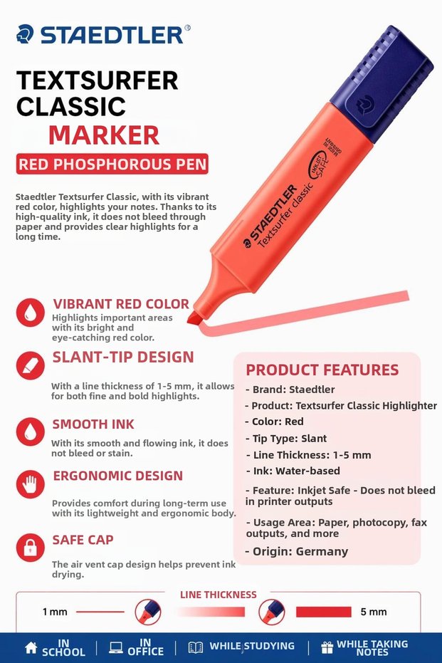 HIGHLIGHTER STAEDTLER TEXTSURFER, ROȘU