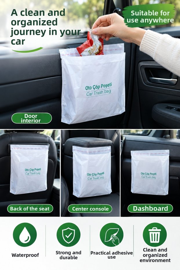20Pcs Plastic 23X18.5Cm Adhesive Auto Plastic Garbage Bag Waterproof Leakproof Car Plastic Trash Bag