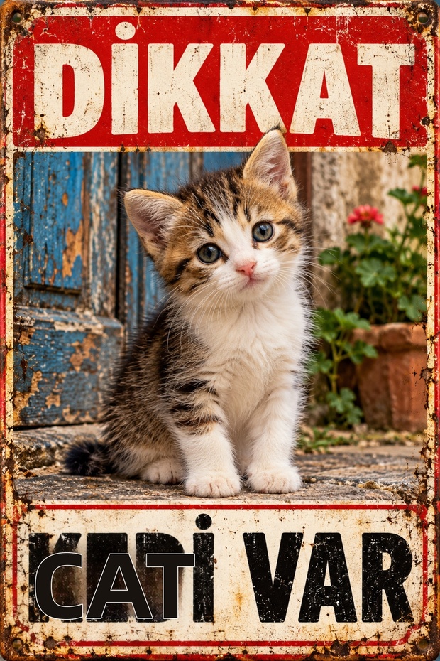 Caution Cat Is Present Kitten Retro Metal Wall Painting Decorative Warning Sign 20X30 cm