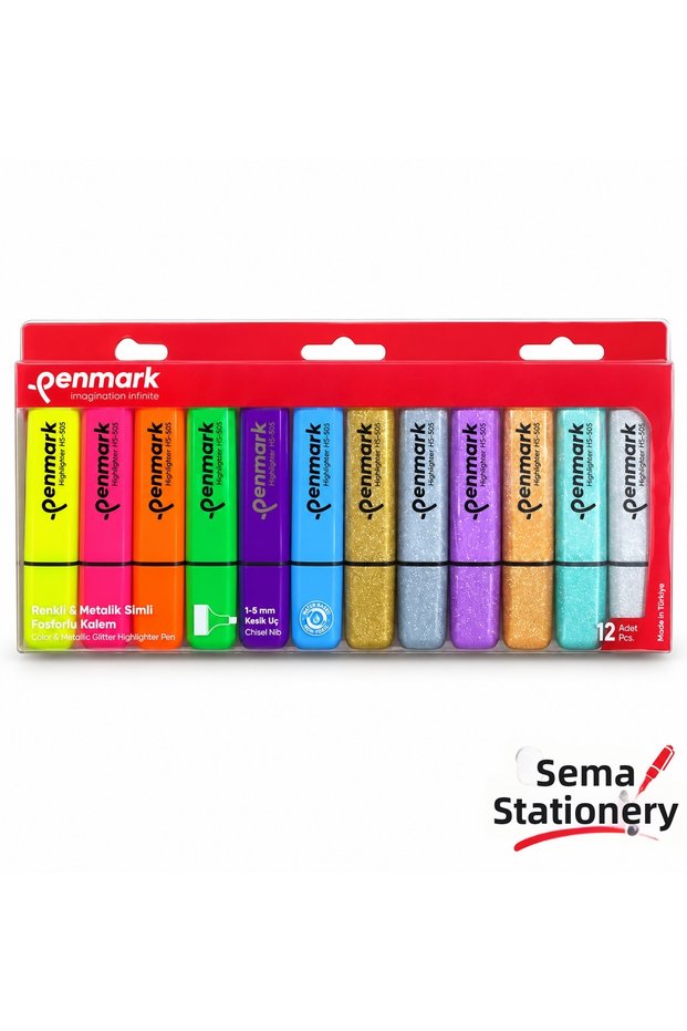 Neon and Metallic Glitter Highlighter Pen Set of 12