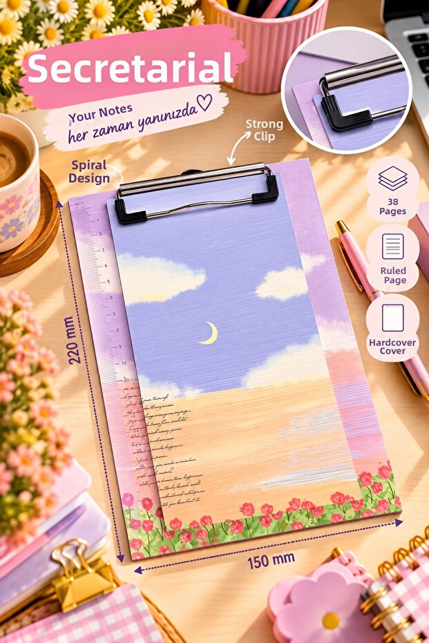 Landscape Patterned Secretary's Notepad 15X22 cm – 38 Sheets Lined Notepad