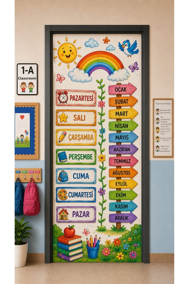 Elastic School Classroom Door Cover, Days and Months of the Week, Fabric Door Cover, Classroom Door, School Event Door Cover