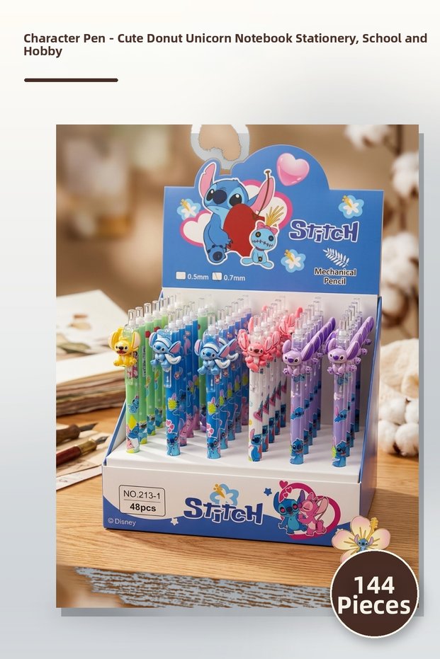 144 Character Pens – Cute Donut Unicorn Sushi Notebook Patterned Stationery, Cute Pen and Notebook for School and Hobbies