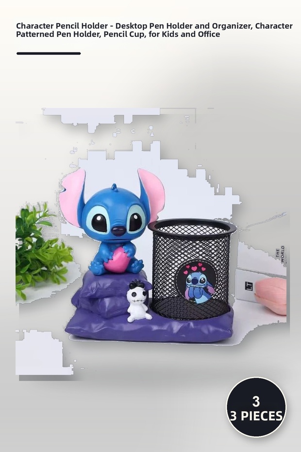 3-Piece Character Pen Holder – Desktop Pen Holder and Organizer, Character Patterned Pen Holder, Pencil Cup, for Children and Office