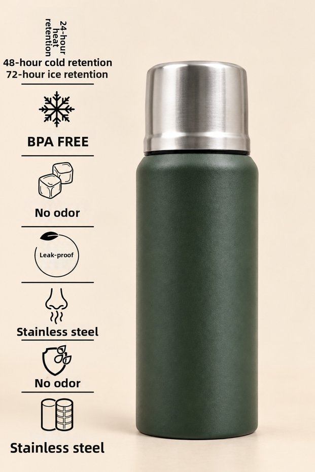 750 ml Coffee Tea Food Camping Thermos Stainless Steel Leak-Proof 24 Hours Hot 48 Hours Cold 72 Hours Icy