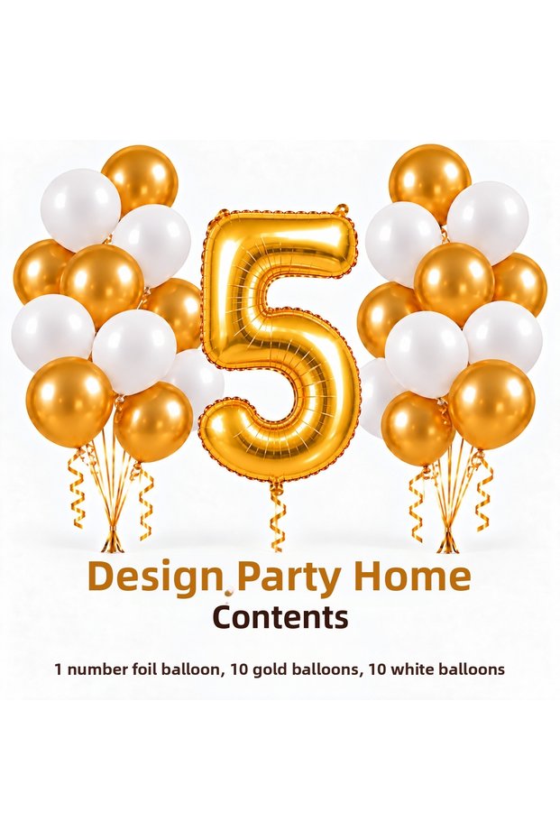 3-10 Years Old Gold White Birthday Balloon Set – Number Foil Balloon and 20 Latex Balloons