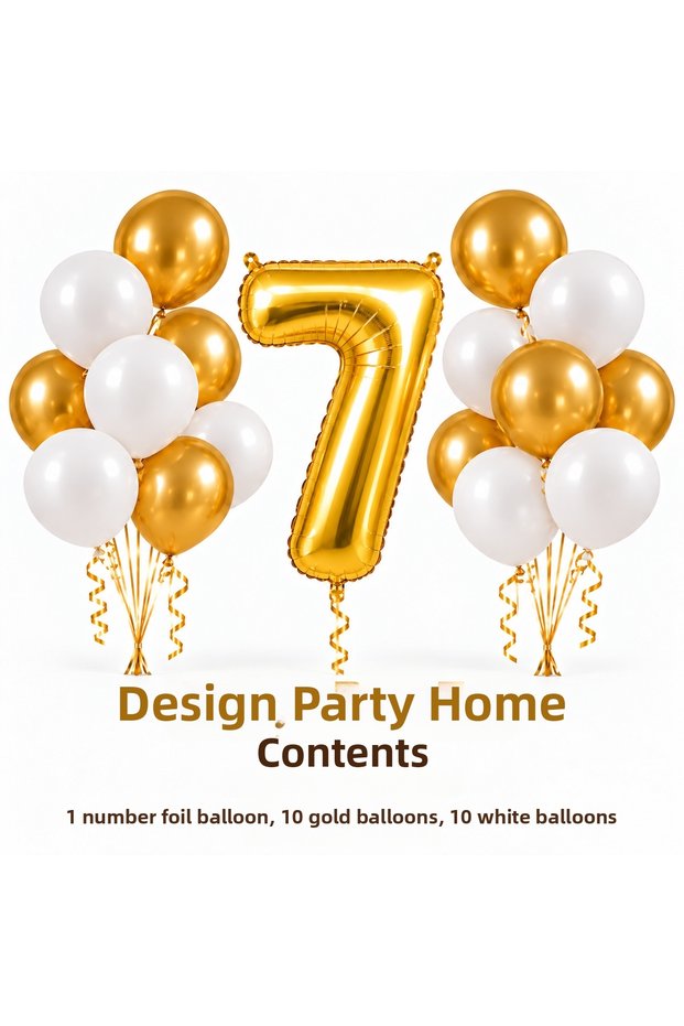 3-10 Years Old Gold White Birthday Balloon Set – Number Foil Balloon and 20 Latex Balloons