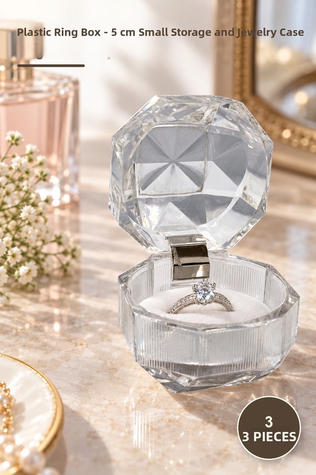 3 Pieces Plastic Ring Box – 5 cm Small Storage and Jewelry Box Ring Box Jewelry Case