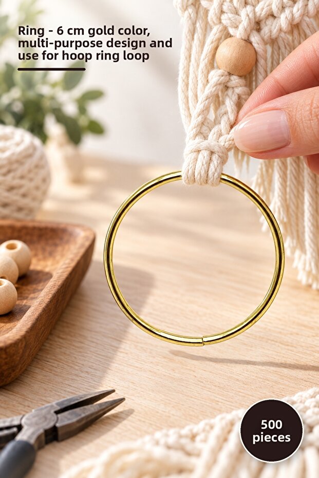 500 Pieces of Hoop Rings - 6 cm Gold Color Hoop Ring Loop for Multi-Purpose Design and Use