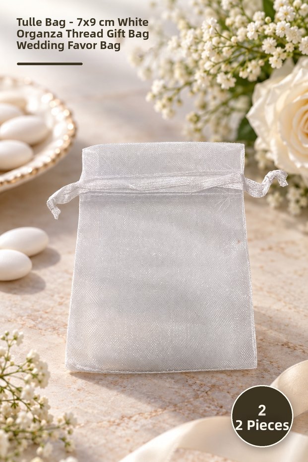2 Pieces Tulle Pouch - 7X9 cm White Organza Drawstring Gift Pouch Engagement Wedding Favor Bag Sachet