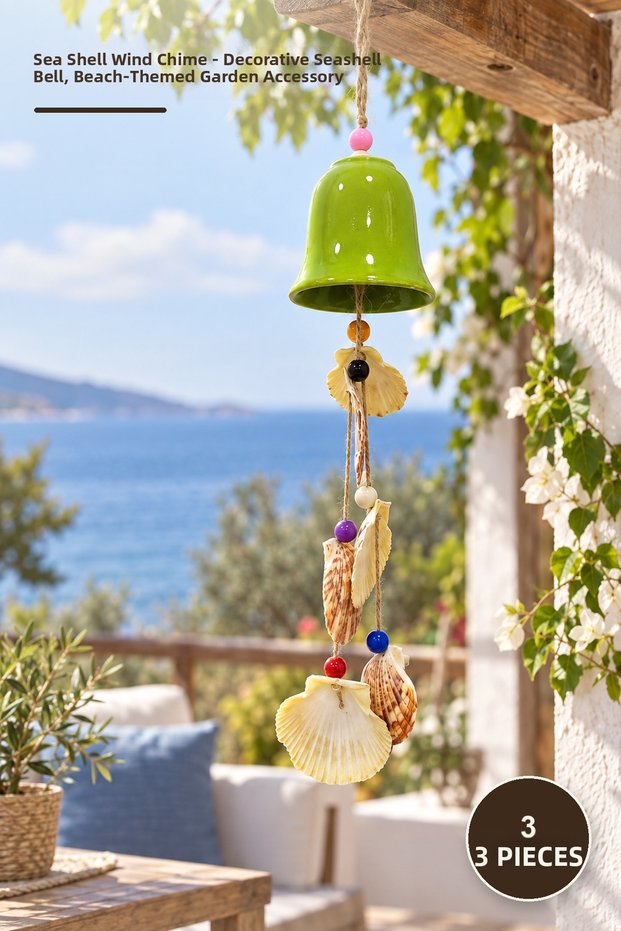 3 Pieces Sea Shell Bells – Wind Chime, Decorative Sea Shell Ornament, Beach Themed Home Garden Accessory, Sea Shell Wind Chime