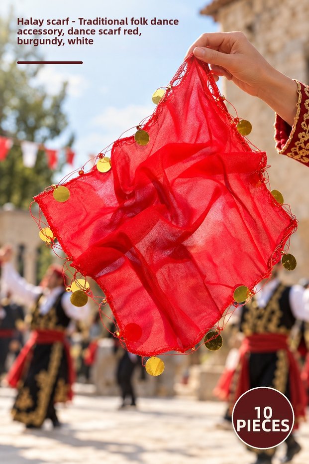 10 Pieces of Dance Handkerchiefs – Traditional Folk Dance Accessory, Dance Handkerchief Dance Scarf Red Burgundy White