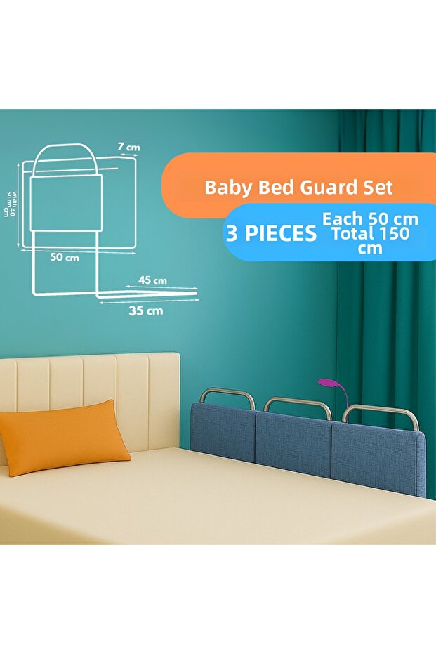 New Generation Bed Barrier 50 X 40 cm Blue (3 Pieces) - Painted