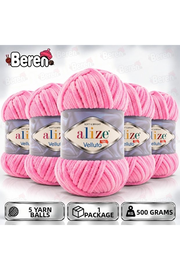 Velluto Velvet Textured Yarn - 5 Pieces - 121 Pink – Knitting Wool – Amigurumi-Blanket-Soft Textured Velvet Yarn