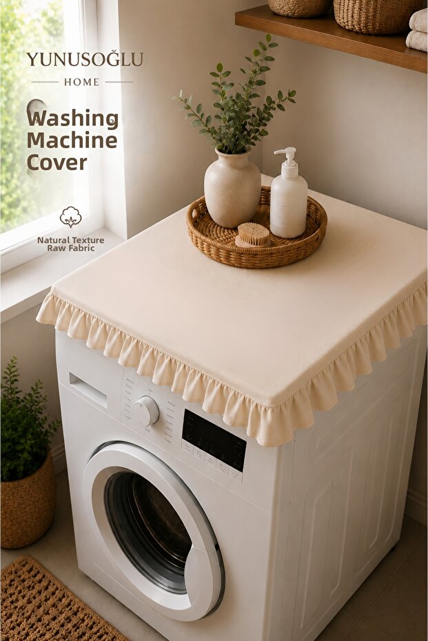 Raw Fabric Ruffled Washing Machine Cover Decorative Natural Fabric Machine Protector 60X60 cm