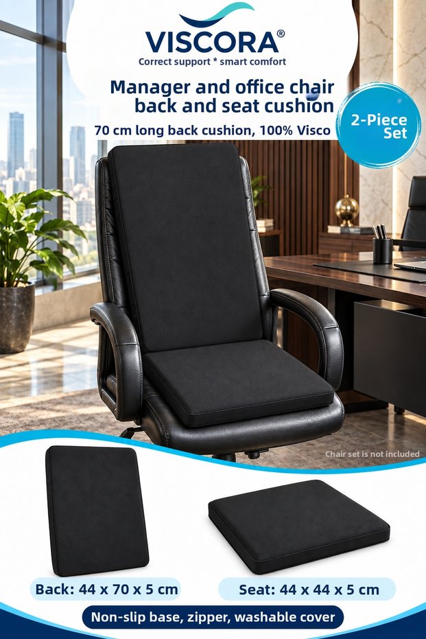 Manager's and Office Chair Cushion Set of 2 – 100% Visco Long Back and Sitting Support