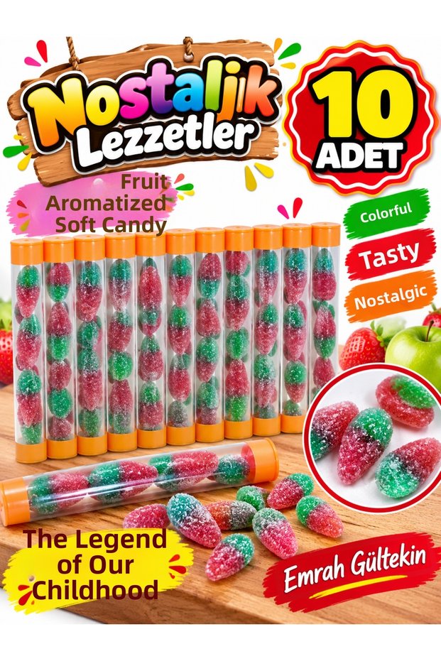Fruit Flavored Nostalgic Tube Jelly Candy 10 Pieces Soft Colorful Jelly Candy Fun Snack Set