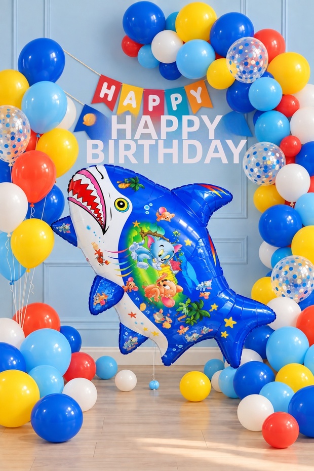 Party Tom and Jerry Birthday Balloon Set 42 Pieces | Shark Themed | Happy Birthday