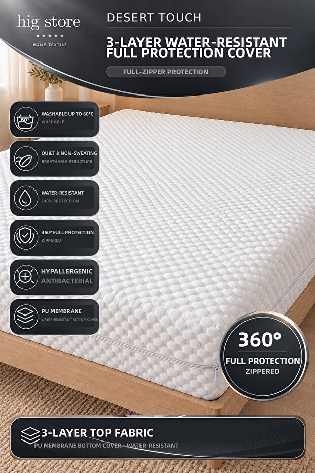 3 Layer Liquidproof Full Protection Liquid Proof Mattress Protector Mattress Cover (30 cm Height)