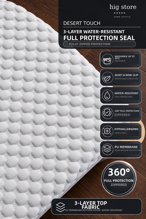 Desert Touch 3 Layer Liquid Proof Full Protection Zippered Mattress Cover Mattress Cover 100X200+30