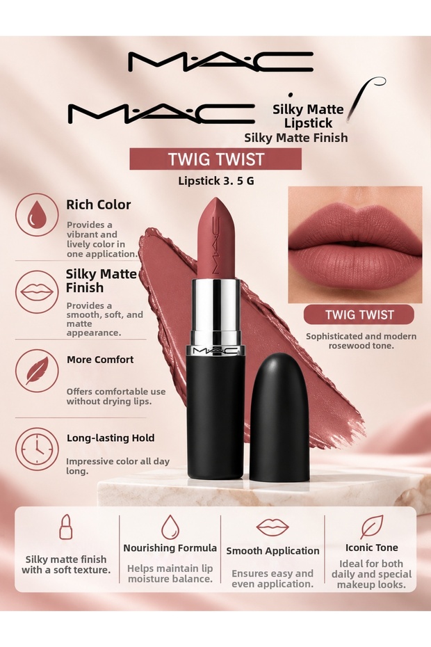 Macximal Silky Matte Lipstick Twi̇g Twi̇st 3.5 g – Silky Matte Texture and Intense Color Lipstick