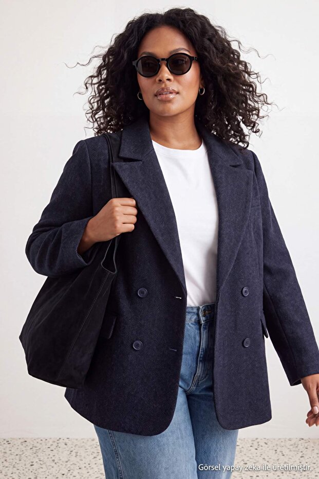 Navy Blue Striped Oversized Woven Jacket Tbbaw27Ag00011