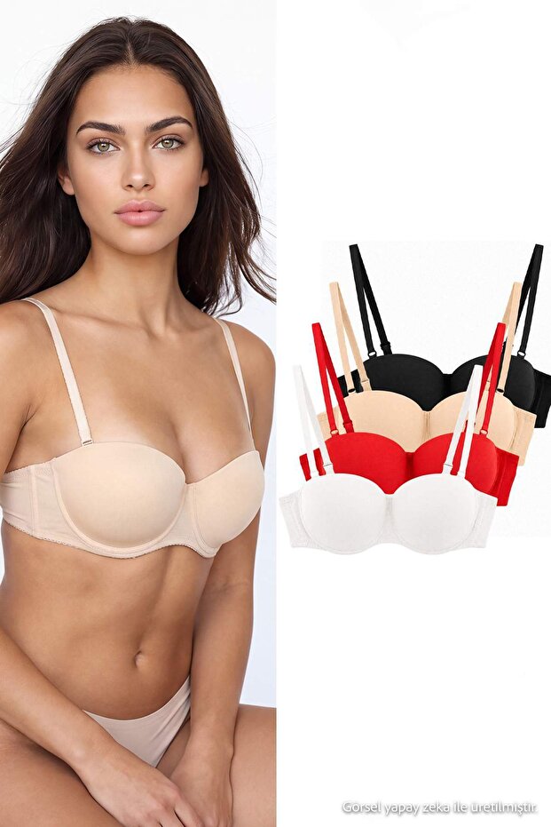 Black-Multicolor 4-Piece Micro Plain Push up Strapless Bra Thmaw27Su00015