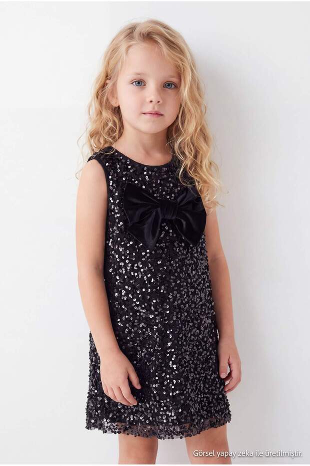 Black Girl Child Plain Knitted Sequined Party Knitted Dress Tkdaw27El00015