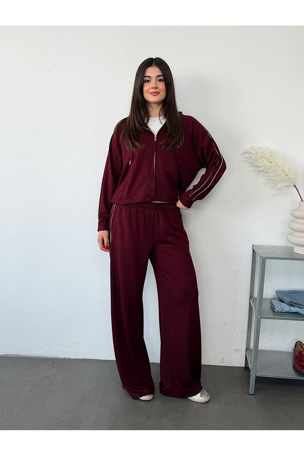 Modal Fabric Zippered Sweatshirt & Wide Leg Sweatpants Set