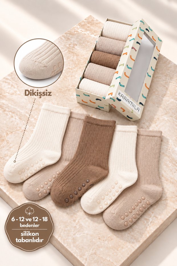 Bamboo Baby Socks Are Seamless in a Special Box of 5 Pairs (Sizes after 6 Months Are Silicone-Based)