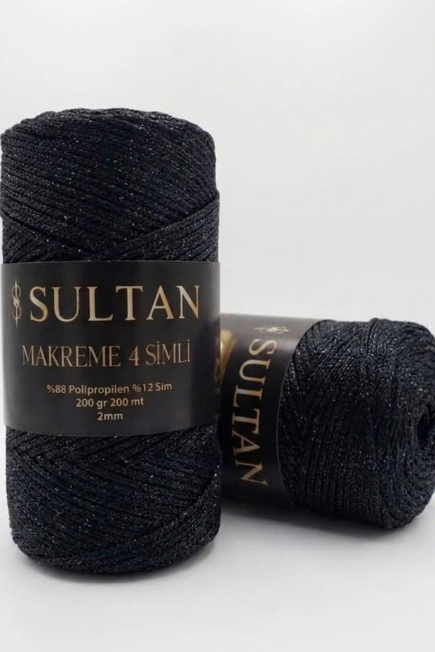 1 Piece of Macrame Cord with 4 Glitter Strands, 200 Grams, 200 Meters, 2 Mm, Bag, Wallet, Supla Runner, Basket, Wall Decoration, Canvas Bag Making, Macrame Knitting Cord Color: 2278 Black Glittery