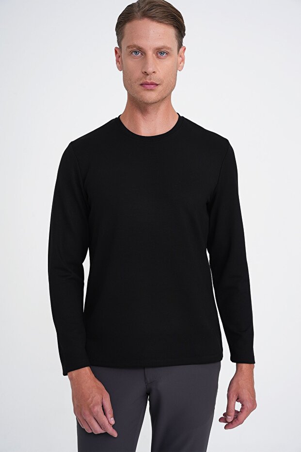 Comfort Fit Cotton Crew Neck Long Sleeve Black T-Shirt Ts 892