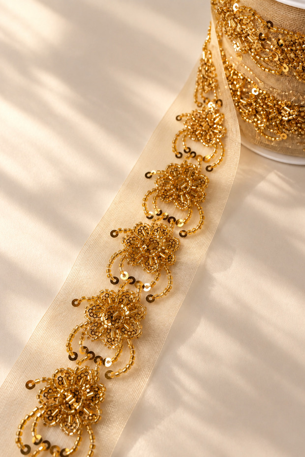 Floral Print beaded embroidery ribbon accessory [1 meter]