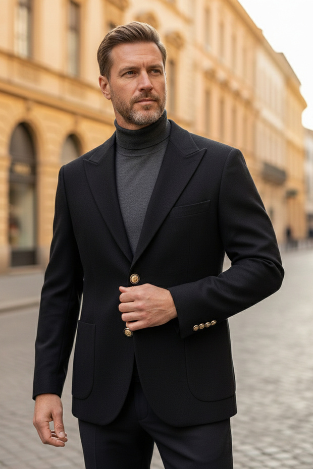 Slim Cut Special Design Metal Button Bag Pocket Wool Blazer (Cache Jacket)