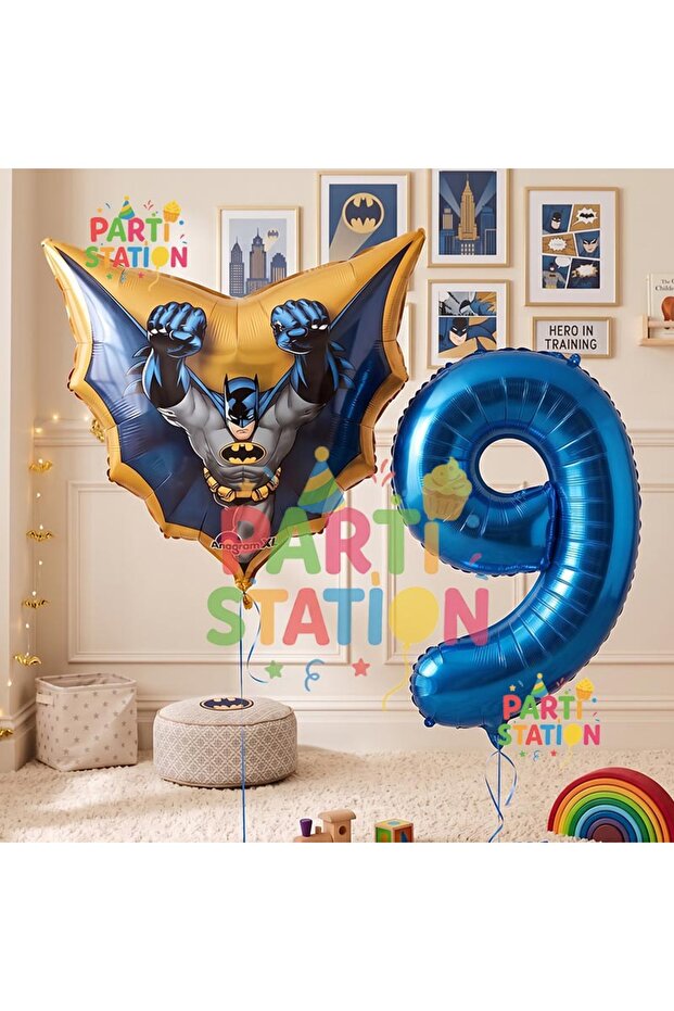 Batman 9 Years Old Navy Blue Number Balloon Set Bat Man Batman Birthday Party Balloon Set