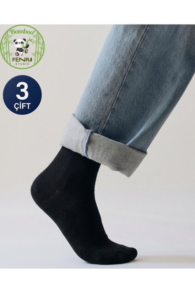 Women's 3-Piece Bamboo Socks Black - Soft Textured Daily Socks