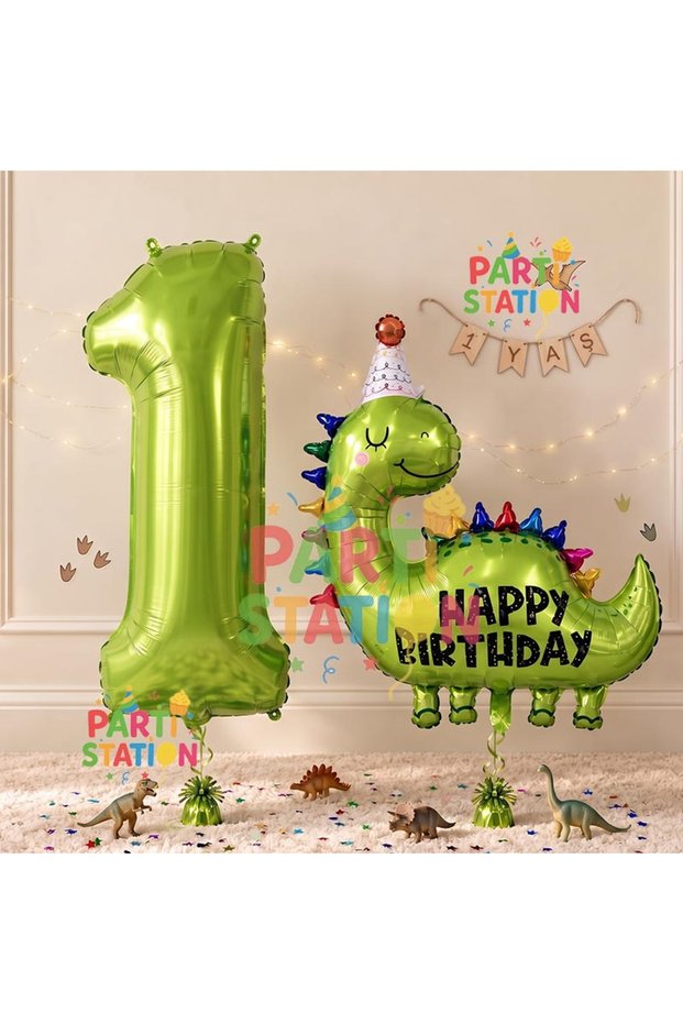 Dinosaur Balloon 1 Year Old Balloon Set Dinosaur Concept Balloon and Green Color Number Balloon