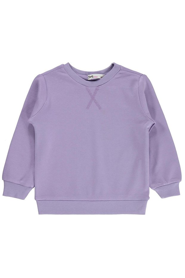 Civil Girls' Plain Sweatshirt | Interlock Long Sleeve Crew Neck | School Nursery and Daily Use - Lila